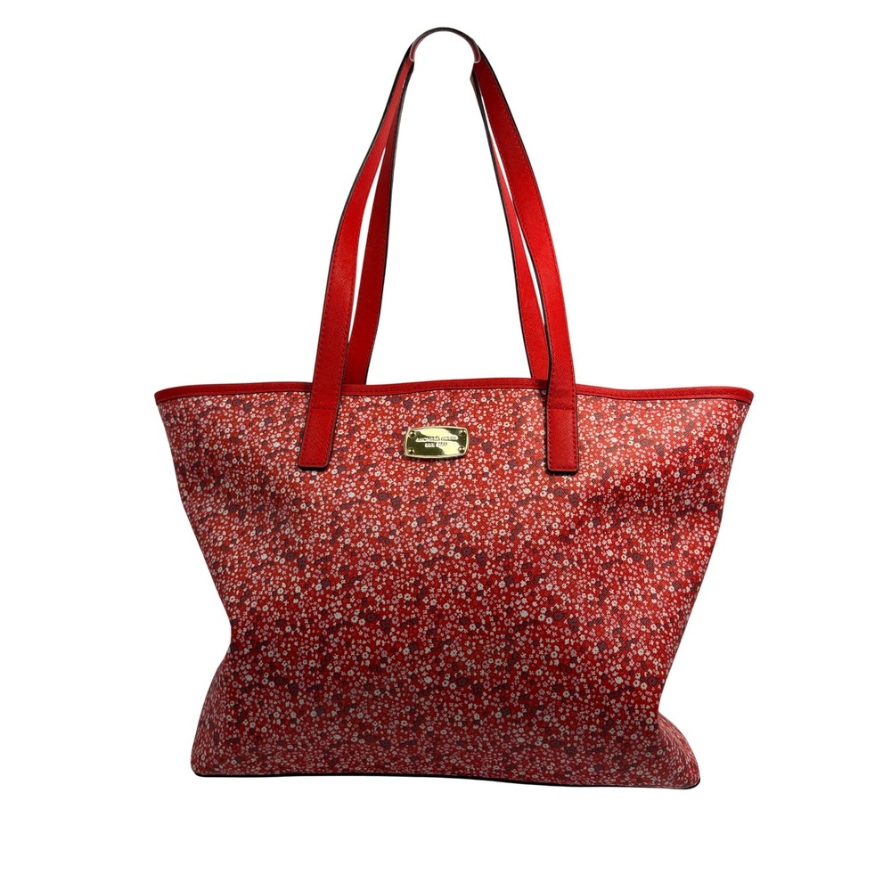 Michael Kors Jet Set Floral Ditsy Saffiano Leather Tote Bag Gold Tone Logo